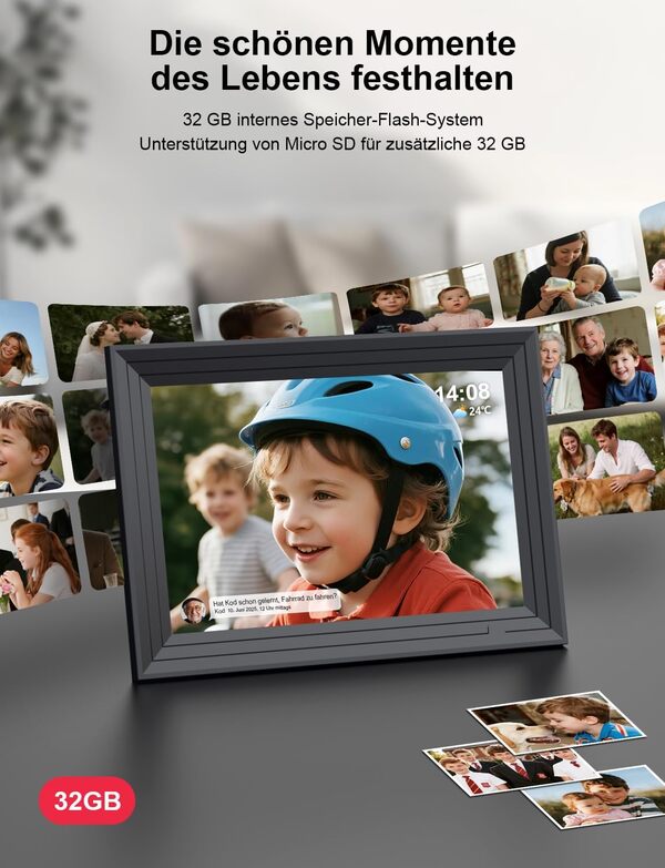 Cadre Photo Numérique WiFi Connecté 10,1 Pouces Electronics Digital Frame Album Grand Format 32 Go Frameo 1280x800 HD Cadres Video/Photos IPS Écran Tactile Rotation Automatique Espace ShabanJesy