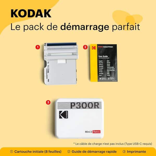 KODAK Mini 3 Retro 4PASS Imprimante Photo Portable (7,6x7,6cm) - Noir, 3 * 3