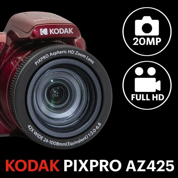 KODAK Pack Numérique Bridge Pixpro Astro Zoom AZ425 + Carte SDHC 32GB - Appareil Photo 20 MP, Zoom 42X, Grand Angle, Écran LCD 3