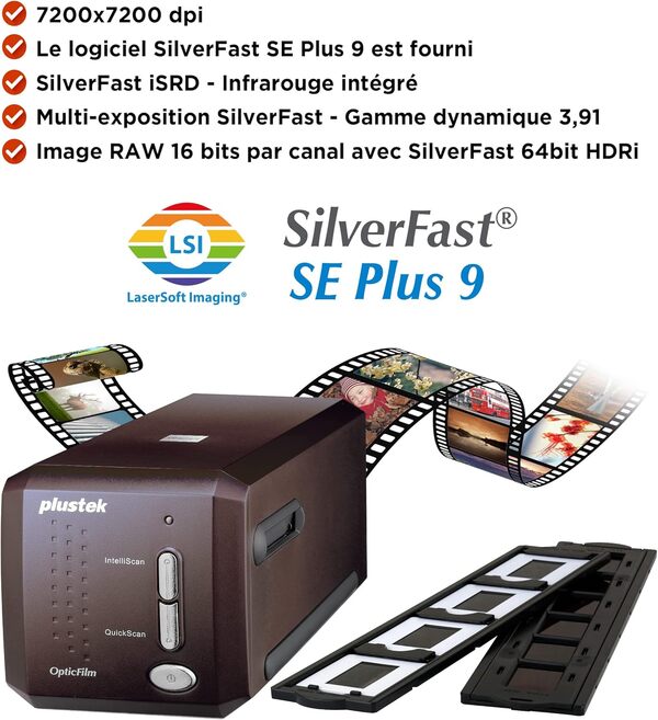 Plustek OpticFilm 8300i SE - Scanner à Rayures et Diapositives négatives de 35 mm avec Augmentation de la Vitesse de numérisation de 38%, Bundle SilverFast SE Plus 9 + QuickScan Plus