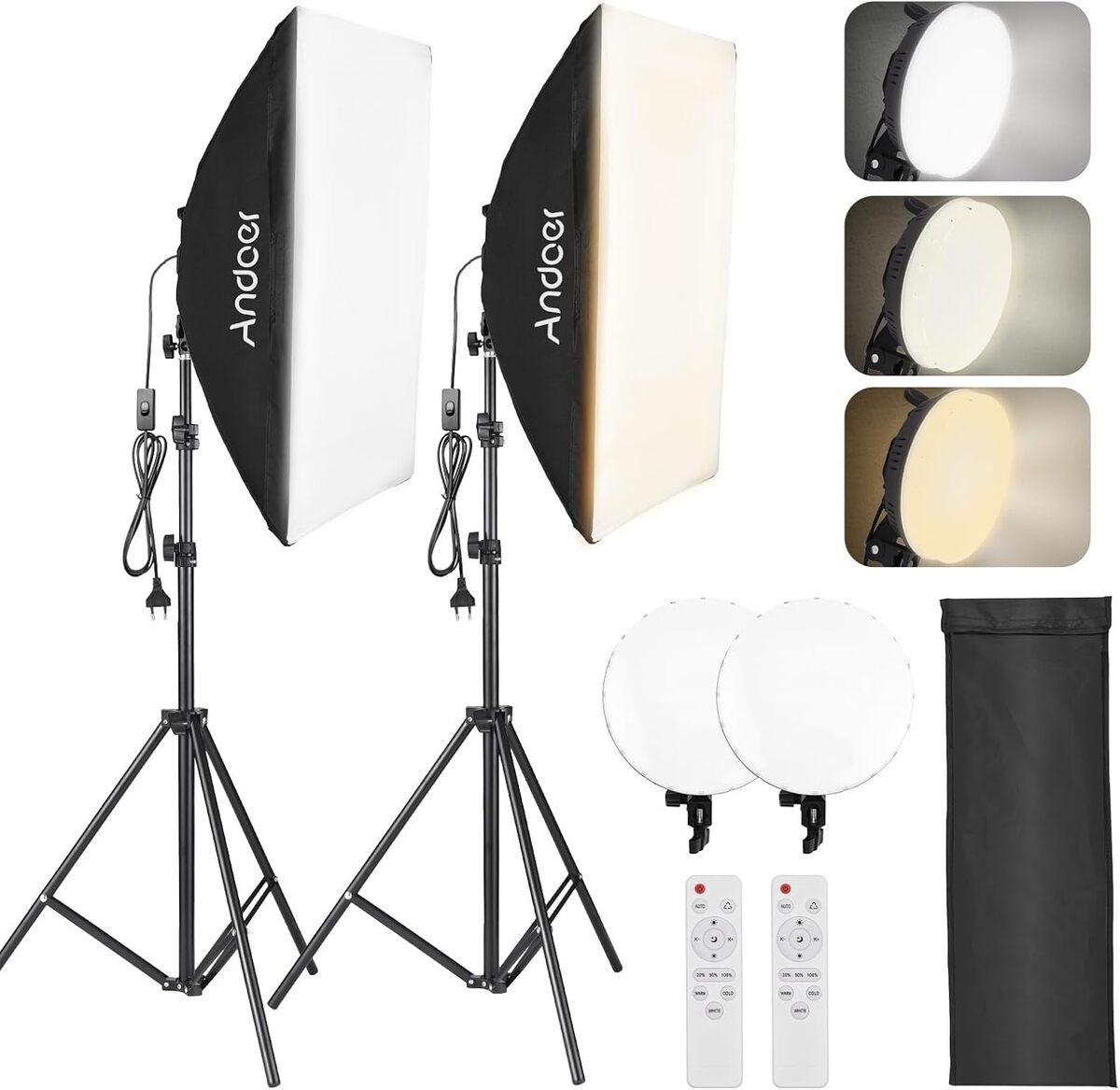 Test du kit softbox Andoer : lumière LED 80 W et accessoires inclus