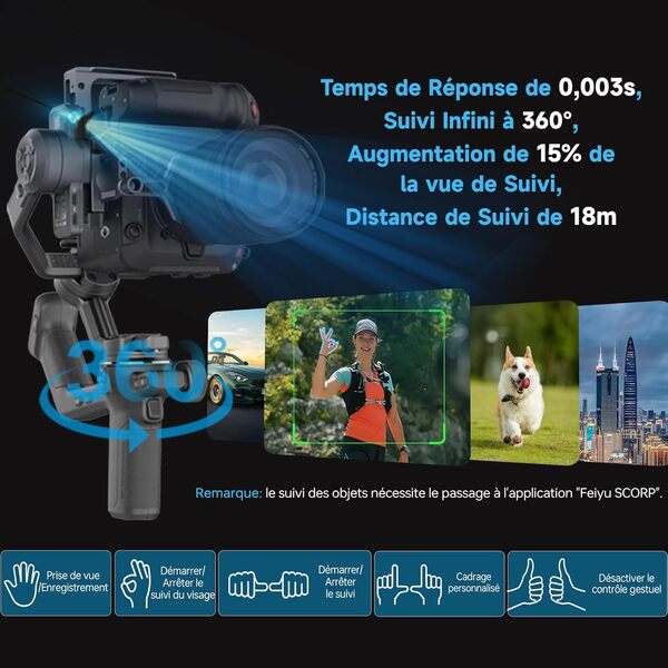 [Officiel] FeiyuTech SCORP-C 2 Stabilisateur Appareil Photo 3 Axes avec Suivi AI 4.0, Panneau de Boutons,Charge Utile 3,5KG, Prise de Vue Verticale Native, Équilibrage Rapide, Contrôle Bluetooth