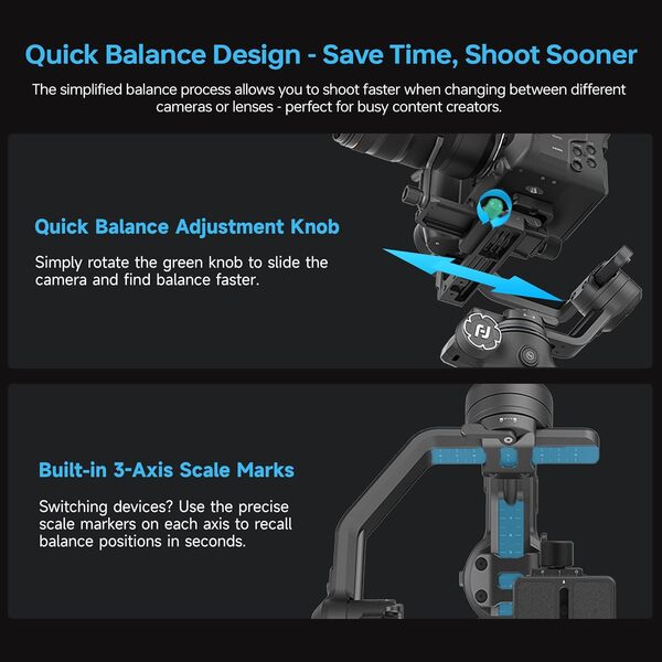 Feiyutech SCORP-C2 Cardan pour appareil photo avec suivi IA 4.0, stabilisateur à 3 axes pour appareil photo reflex numérique/appareil photo sans miroir, charge utile de 3,5 kg, poignée arrière