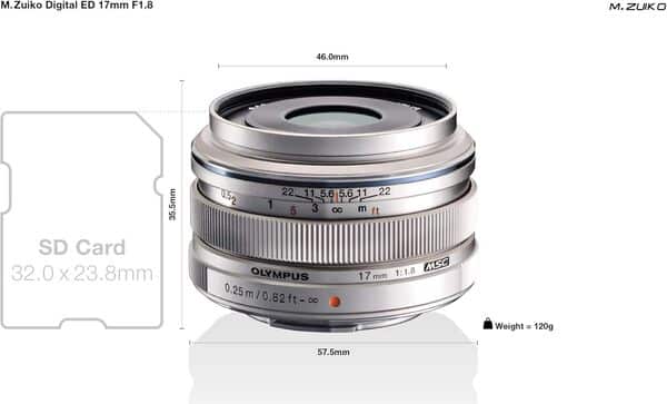 Olympus V311050SE000 Objectif pour Appareil Photo Hybride Olympus/Panasonic 17 mm Argent