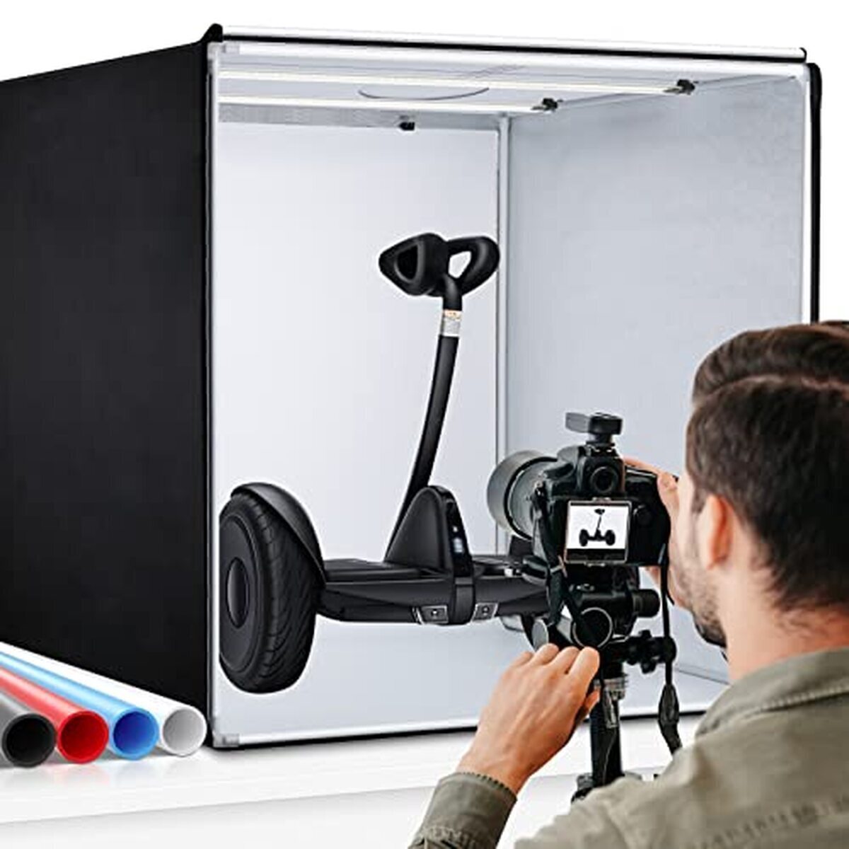 Test de la boîte de studio photo portable 80x80 cm avec éclairage LED